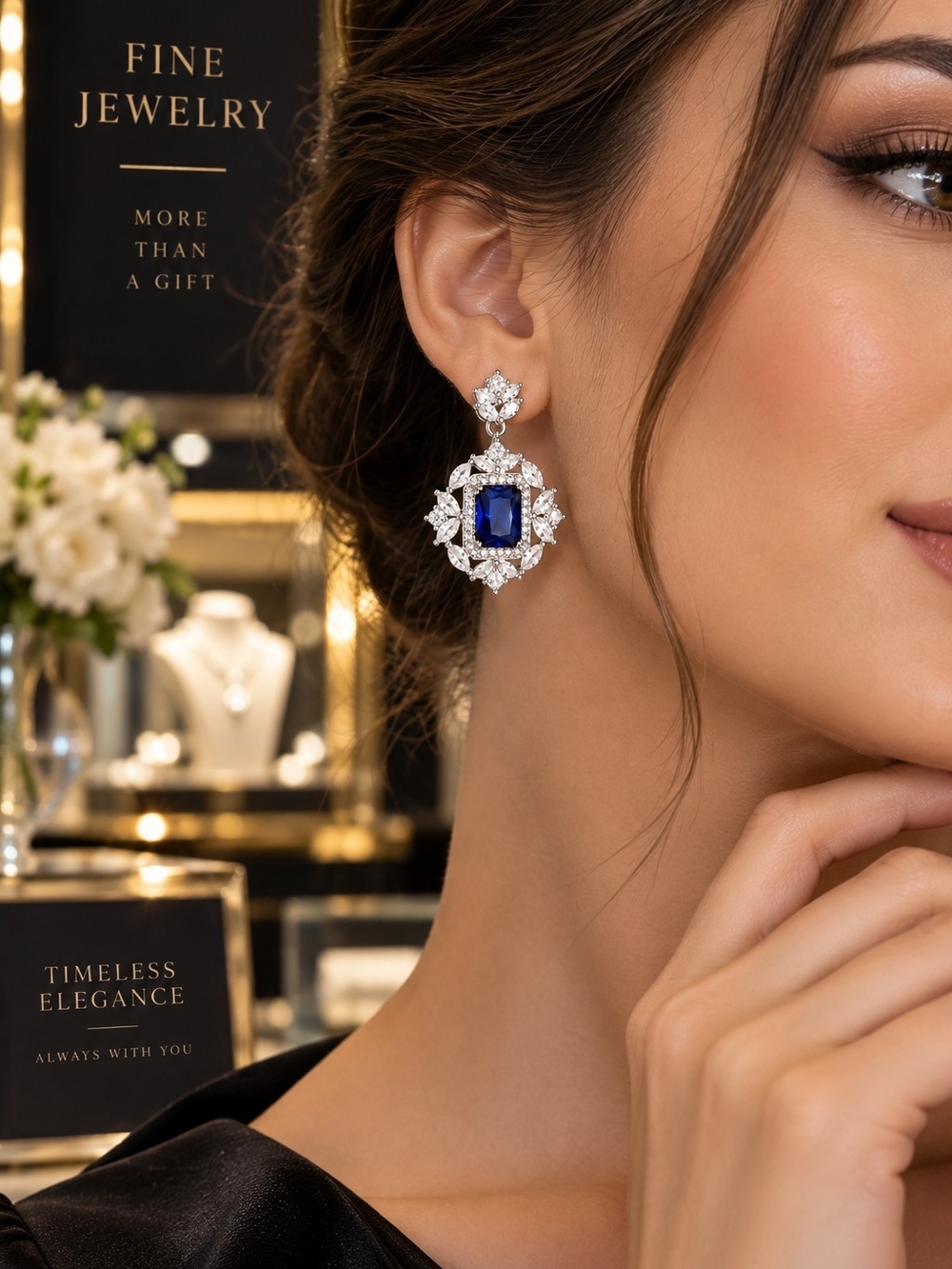 Blue Sapphire-Inspired Drop Earrings NWT